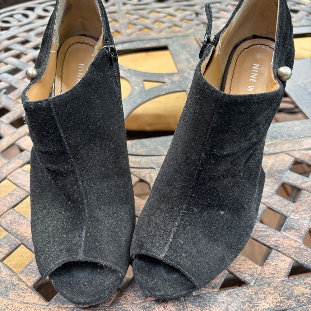 Nine West Black Suede Peep-Toe Boots, 8.5